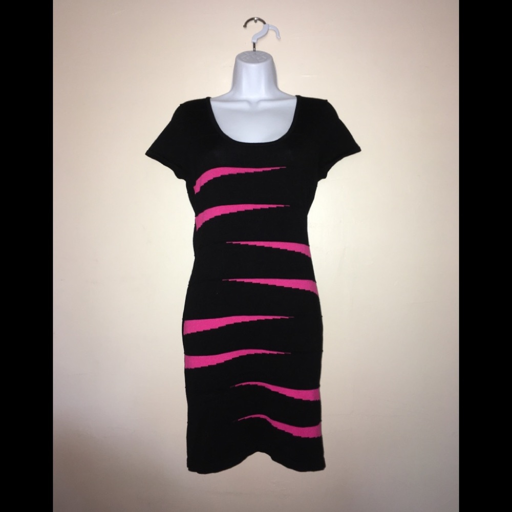 Pink Rose Black and Fuscia Dress